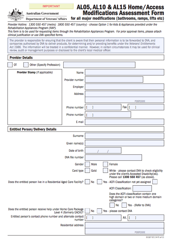Home/Access Modification Assessment Form for all Major Modifications 